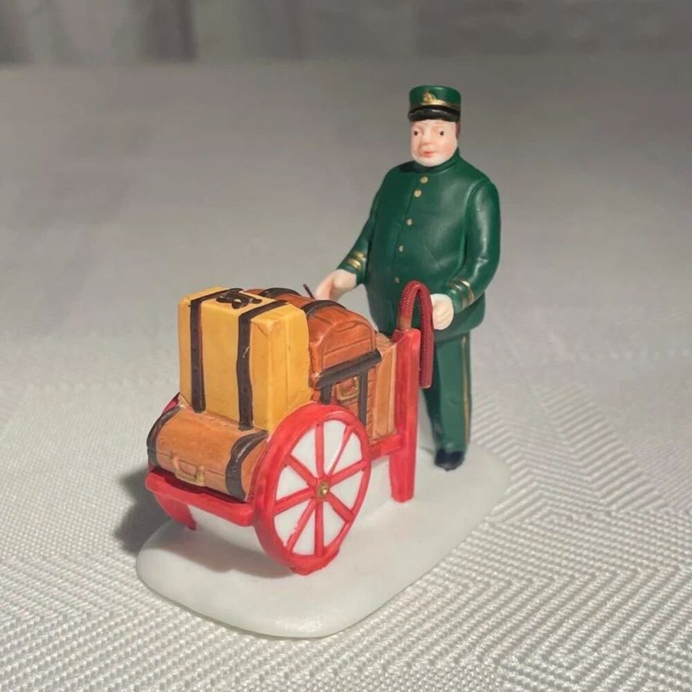 Vintage 1995 M.V. Series Porter Luggage Cart Christmas Village Taiwan(C7-1)